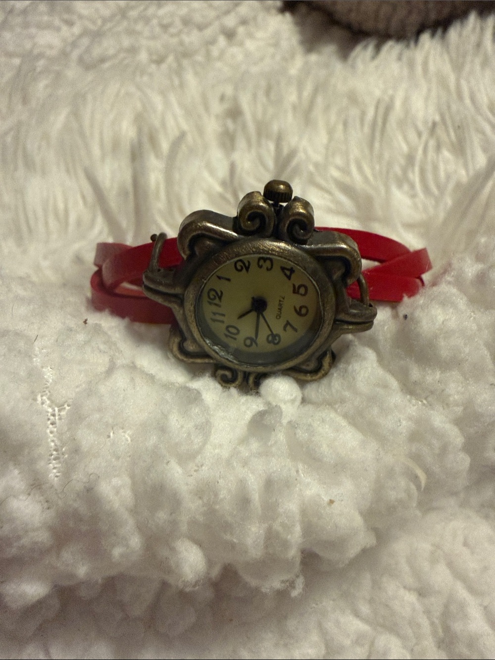 Vintage-Style Bronze Watch Pendant with Red Leather Strap